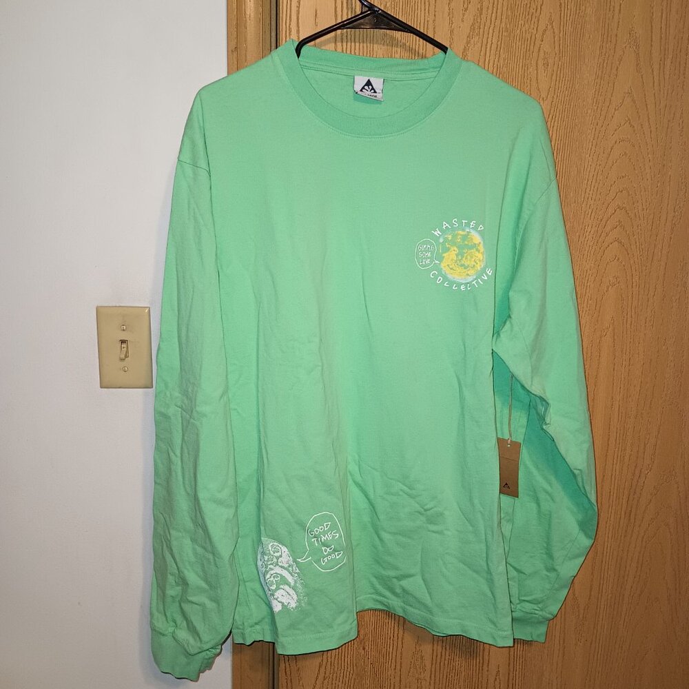 NEW Wasted Collective Graphic Long Sleeve Shirt Green XL